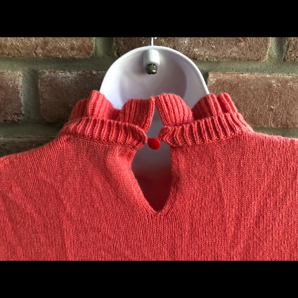 J. CREW Wool Blend Ruffle Neck Sweater Brilliant Coral Large NWT - Picture 8 of 8